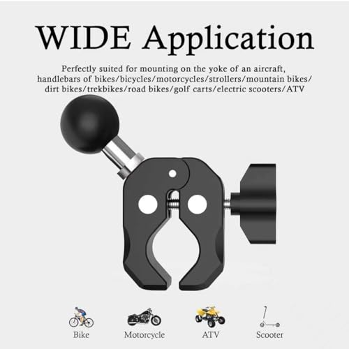 1'' Ball Clamp Handlebar Mount Base with Claw for Handlebar Rail 0.7'' to 1.5'' in Diameter, Compatible with RAM Mounts B Size 1 Inch Ball Double Socket Arm and Bicycle Phone Holder (Black-1)
