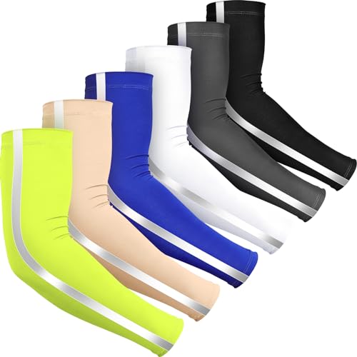 Funtery 6 Pairs UV Arm Sleeves for Men Women Sun Protection Cooling Arm Cover High Visibility for Basketball Outdoor Sports - style: Retro Colors