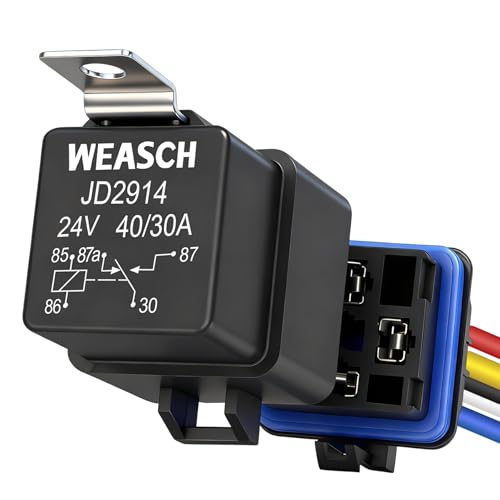 Waterproof Relay Kit, 24V 40A, 5 Pin SPDT, Heavy Duty 14 AWG Tinned Copper Wires Automotive Relay and Harness Set for Automotive Car Marine Boat (1) - size: 24V 5Pin