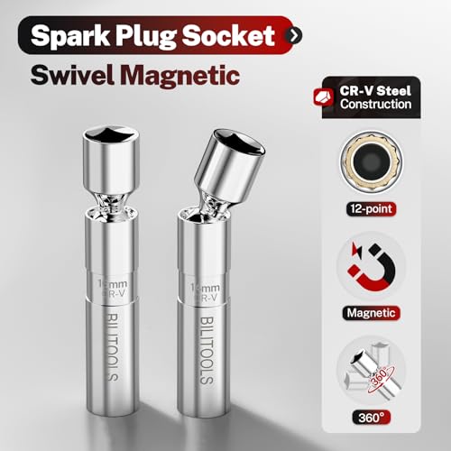BILITOOLS 10 PCS Magnetic Spark Plug Socket Set with Click Torque Wrench & Spark Plug Gap Tool, 3/8 Inch Magnetic Sockets 9/16" 5/8" 3/4" 13/16" 14mm16mm18mm, Extension Bar, Cr-V Steel - size: 9/16" 5/8" 3/4" 13/16" 14mm16mm18mm Magnetic