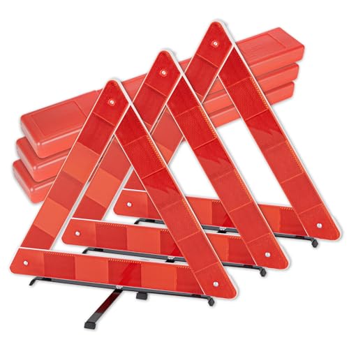 CARTMAN 3 Pack Warning Triangle Reflective Warning Road Safety Triangle Kit with Reinforced Cross Base and Carrying Case - size: Cross Base