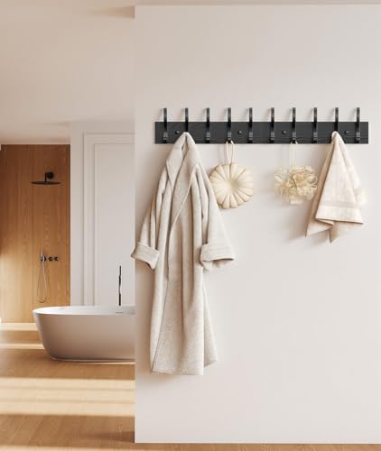 Optish 2 Pack Wooden Coat Rack Wall Mount, 16.1" Rustic Coat Hanger Hooks Wall Mount, Wall Coat Rack for Hat, Clothes, Bags, Jacket - Black - color: Black