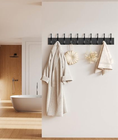 Optish 2 Pack Wooden Coat Rack Wall Mount, 16.1" Rustic Coat Hanger Hooks Wall Mount, Wall Coat Rack for Hat, Clothes, Bags, Jacket - Black - color: Black