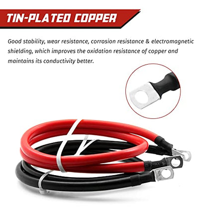 2 AWG Battery Cable 2 AWG Gauge Pure Copper Battery Inverter Cables with 5/16 in Lugs Both Ends Power Inverter Wire Set for Automotive Solar Marine Boat RV Car Motorcycle Red and Black (3FT) - size: 3 ft