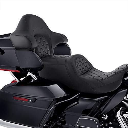 CC RIDER Motorcycle Hammock Seat and King Tour Trunk Backrest Fit For Harley Touring 2014-2023 Street Glide FLHX Road Glide FLTRX Road King FLHR Electra Glide FLHT and Trike models - color: 16# Black Seat+ Tour Trunk Backrest