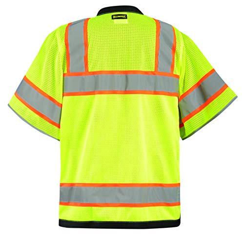 OccuNomix LUX-HDS2T3-YXL Heavy Duty Solid/Mesh Two-Tone Surveyor Vest with Zipper, 8 Pockets, Class 3, 100% ANSI Polyester, X-Large, Yellow (High Visibility) - color: Yellow (High Visibility), size: X-Large, style: Class 3