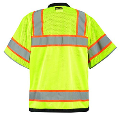 OccuNomix LUX-HDS2T3-YXL Heavy Duty Solid/Mesh Two-Tone Surveyor Vest with Zipper, 8 Pockets, Class 3, 100% ANSI Polyester, X-Large, Yellow (High Visibility) - color: Yellow (High Visibility), size: X-Large, style: Class 3