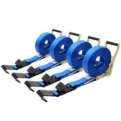 4Pack 2in 30ft Ratchet Strap Flat Hook Blue Heavy Duty Flatbed Straps for Trailer Tie Down Straps Box Truck Accessories Cargo Loading 10000lbs Breaking Load - color: Blue