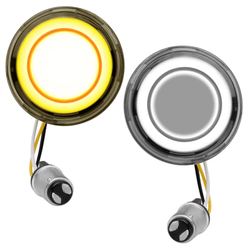 Motorcycle 1157 LED Turn Signal Light Front Rear 2 Inch Bullet Smoked Lens Compatible with Harley Softail Touring Dyna Fat Boy Sportster Road King Electra Glide - color: 1157[Smoke+White/Yellow/Front]
