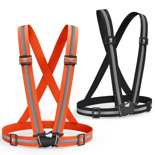 2 Packs Reflective Vest Running Gear, High Visibility Reflective Running Gear Adjustable Elastic Safety Vest for Night Jogging, Biking, Walking or Dog Walking, Running Vest for Men Women Children - color: Orange/Black