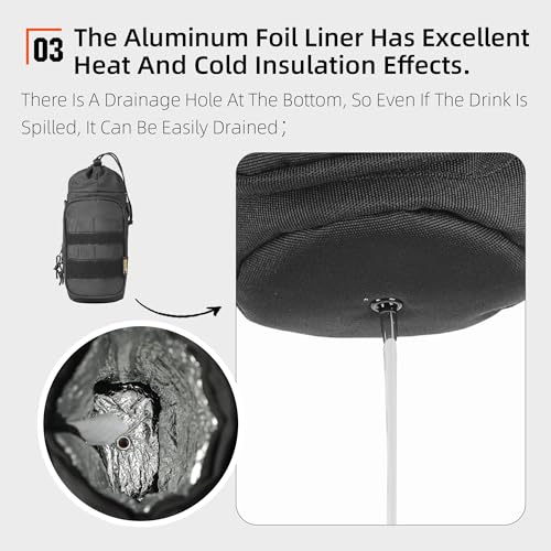Rhinowalk Motorcycle Water Bottle Holder Bag Tactical Pouch with Drawstring Molle Insulated Bottle Bag Cool Powersports