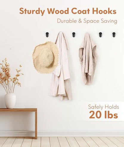 Optish Wood Wall Hooks for Hanging, 4 Pack Hat Hook for Walls, Coat Hook Wall Mount, Backpack Hooks for Walls, Bathroom Towel Hanger (Black) - color: Black