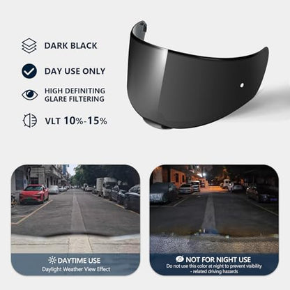 RIDERCO Sedici Strada 2 Visor Replacement, Motorcycle Helmet Face Shield Compatible with Strada 3 Citation FT2 Vector FF801 FF397 FF813, Deep Smoke, Day Use Only - color: Deep Smoke