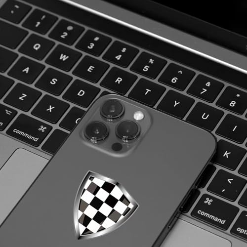 Black and White Checkered Racing Flag Decal Sticker - Checkered Racing Flags Shield Shape Reflective Vinyl Car Stickers - for Car Window Bumper Laptop Waterproof Sticker (5Pcs) - color: Black and White Grid