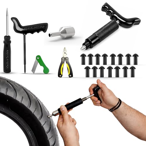 GRAND PITSTOP 22 Pcs Tire Puncture Repair Kit with Multi-Functional Folding Plier Compatible for car Motorcycle, Truck, ARB,ATV, Tractor, RV, SUV, Trailer (15 Mushroom Plugs) - color: Mini Plug Kit+15 Plugs+plier, size: Mini Plug Kit+15 Plugs+Plier