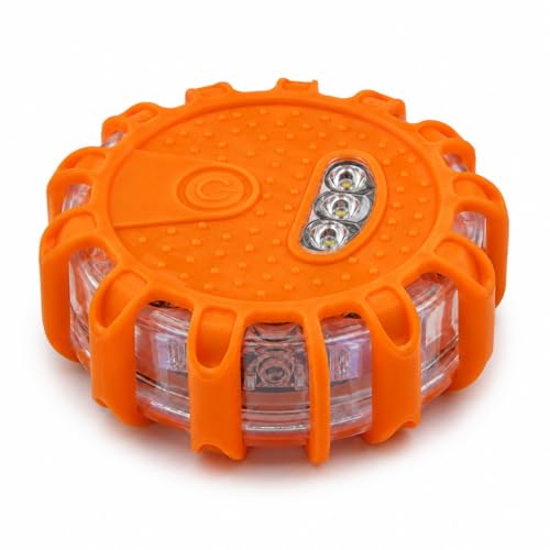 Huyumpxy LED Road Flares Emergency Lights, 9 Flashing Modes Roadside Safety Warning Light with Magnetic Base & Built-in Hook, Battery Powered Safety Beacon for Car, Truck, Motorcycle, Camping, 1 Pack