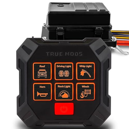 True MODS 12V DC Wireless 6 Gang Switch Panel Controller Kit [USB-C Rechargeable] Universal Pre-Wired Waterproof Fuse Relay Switch Box Aux Control for Automotive Vehicle Car Marine Boat Jeep UTV RV - style: Prewired Fuse/Relay Kit + Switch Box