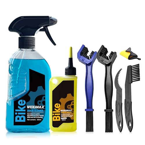 7 in 1 Bike Chain Cleaning Kit, Bike Chain Cleaner includes 350ml Degreaser Spray, 100ml Chain Lube, 4 Brushes & Towel, Bicycle Chain Cleaner for MTB/Road Bicycle