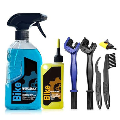 7 in 1 Bike Chain Cleaning Kit, Bike Chain Cleaner includes 350ml Degreaser Spray, 100ml Chain Lube, 4 Brushes & Towel, Bicycle Chain Cleaner for MTB/Road Bicycle