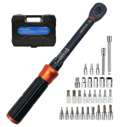 32-Piece 1/4" Drive Click Torque Wrench Set, 3.7-18.5 ft.lb (5-25 Nm), 72-Tooth, Dual-Direction, Includes Spark Plug Sockets & Torx Bits for Motorcycle, Car, ATV & Small Engine Repair