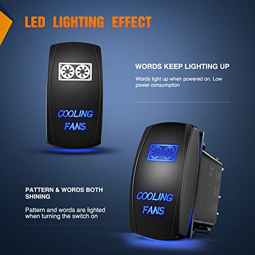 Nilight Cooling Fans Rocker Switch Led Light Bar 5Pin Laser On Off SPST switches 20A/12V 10A/24V Blue with Jumper Wires Set for Cars Trucks RVs - color: Blue, size: COOLING FANS