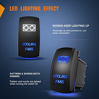 Nilight Cooling Fans Rocker Switch Led Light Bar 5Pin Laser On Off SPST switches 20A/12V 10A/24V Blue with Jumper Wires Set for Cars Trucks RVs - color: Blue, size: COOLING FANS