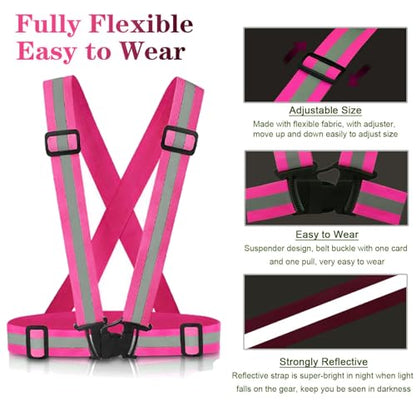 Reflective Vest Running Gear, 2Pack High Visible Safety VES for Cycling Jogging Running Walking, Adjustable for Men Women - color: 2 x Pink