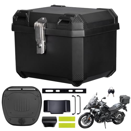 KEMIMOTO Motorcycle Top Case, Universal PP Plastic Trunk, Motorbike Tail Box for All Motorbike, 45L Waterproof Detachable Motorcycle Tail Bag with Lock & Back Cushion, Black - size: 45L