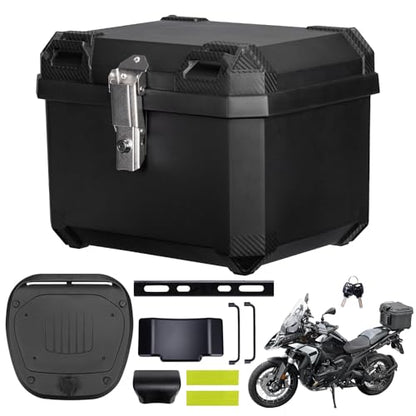 KEMIMOTO Motorcycle Top Case, Universal PP Plastic Trunk, Motorbike Tail Box for All Motorbike, 45L Waterproof Detachable Motorcycle Tail Bag with Lock & Back Cushion, Black - size: 45L