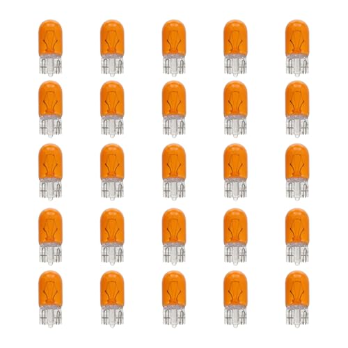 25PCS T10 24V 5W Car Brake Light Bulb, Clear Flat Foot Plug and Play Vehicle Turn Signal Lamp Bulb, Automotive License Plate Side Marker Light, Universal for SUV RV Truck (Amber) - color: Amber, size: 24V