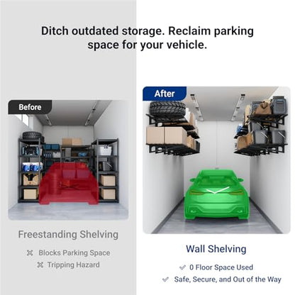 FLEXIMOUNTS 2-Pack 2x4ft 24-inch-by-48-inch Wall Shelf Garage Storage Rack Wall Mounted Floating Shelves, Black, Classic Series - color: Black, size: 2 pack-2x4 ft