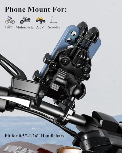 BRCOVAN Motorcycle Phone Mount Holder with Vibration Dampener | Anti-Shake Handlebar Cellphone Cradle for Bike Bicycle Scooter ATV, Adjustable Fit 5.4 - 6.9'' Smartphone