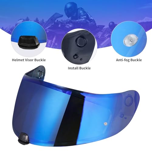 C70 Helmet Visor Replacement Face Shield Compatible with C70/ HJ20M/ FG-17/ FG-ST/IS-17 Motorcycle Helmets (Chrome Blue) - color: Chrome Blue