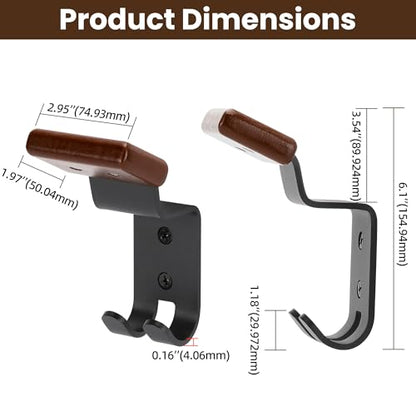 Motorcycle Helmet Holder Wall Mount - Solid Wood & Steel Gear Organizer Rack with 2 Hooks, Heavy Duty Display Hanger for Helmets, Football Gear, Ski Equipment, Hats, Jackets
