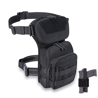Tactical Drop Leg Bag Utility Pouch Molle Pack for Outdoor Motorcycle Cycling Hunting Hiking with CCW Gun Holster - color: Black