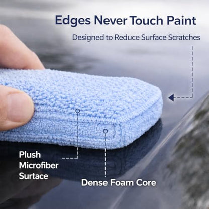 Microfiber Car Wax Applicator Pad, 5" x 3.75" x 1" – Reusable, Scratch-Safe Foam & Plush Microfiber, Washable Detailing Pads (96 Pack)