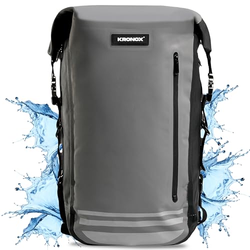 KRONOX 30L Waterproof Backpack for Men – IPX7 Submersible Dry Bag, Lightweight & Durable for Travel, Motorcycle, Kayak - color: Grey, size: 30 Liters, style: Ipx6 - Waterproof