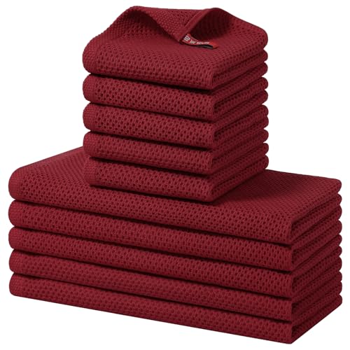 Homaxy 100% Cotton Kitchen Towels and Dishcloths Set, 12 x 12 Inches and 13 x 28 Inches, Set of 10 Bulk Kitchen Towels Set, Ultra Soft Absorbent Dish Cloths for Washing Dishes, Burgundy - color: Burgundy, style: 10-Piece Set