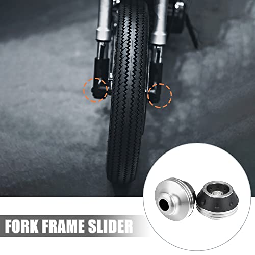 X AUTOHAUX Pair Motorcycle Wheel Front Fork Frame Sliders Falling Protection Silver Tone Universal - color: Silver Tone