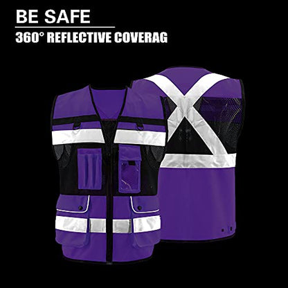 Safety Vest High Visibility Reflective Construction Vest for Men Women - color: Purple, size: Small