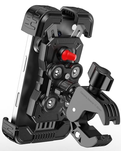 Motorcycle Phone Mount with Vibration Dampener, Bike Phone Holder Handlebar Clamp, 1s Lock Scooter Phone Clip for iPhone 17 16 Pro Max, Galaxy S25 Ultra, 4.7"-7.2" (Clamp Base) - color: Clamp Base