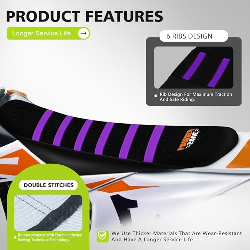 Ribbed Electric Bike Seat Cover Compatible with Tutti Soleil 01 - Non-Slip Waterproof Rubber Seat Cushion Protector (Purple) - color: Purple