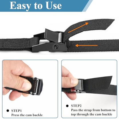 PEASUG Tie Down Straps, 4 Pcs Lashing Small Ratchet Straps with Buckles, 1" x 11.5' Adjustable Simple Cinch Cam Pull Suitable for Trucks, Cargo, Luggage Black - color: Black, size: 1" x 11.5'