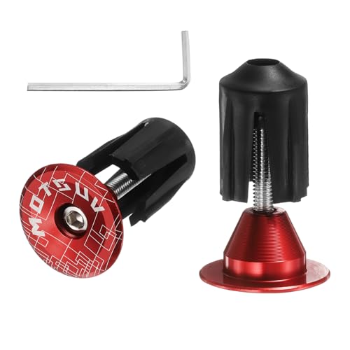 HARFINGTON Bike Handlebar End Plugs Aluminum Bar End Caps 16-21mm Adjustment Expanding Locking with Tool for MTB Road BMX Fixed Gear Bike, Red - color: Red