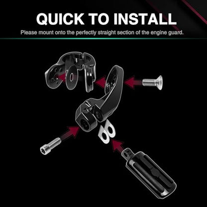 Adjustable Motorcycle Short Armed Highway Pegs Footpegs Foot Rest For 1.25" Engine Guard Crash Bars Compatible with Harley Touring Street Glide Road King Electra Glide Softail Dyna