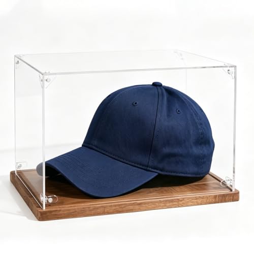 Hat Display Case, Clear Acrylic Baseball Cap Display Box Stand, UV Protection Signed Hat Transparent Showcase with Solid Wood Base Risers & Hat Shaper, Ideal Gift for Caps Collector - size: 13.9ln×4.8ln×1.4ln