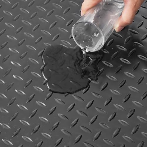 VEVOR Rubber Flooring Roll, 4 x 15 ft SBR Diamond-Plate Rubber Mat, 3mm Thickened, Easy to Clean, Customizable Size, Non-Slip Floor Protector Mat for Under Cars, Garage, Warehouse, Industry Gym, Black - size: 4 ft x 15 ft
