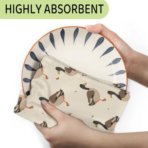 Cute Duck Kitchen Towels Set of 2 Rustic Farm Dish Towels Bar Absorbent Cleaning Tea Towel for Home Dining Restaurants - color: Beige Brown Black
