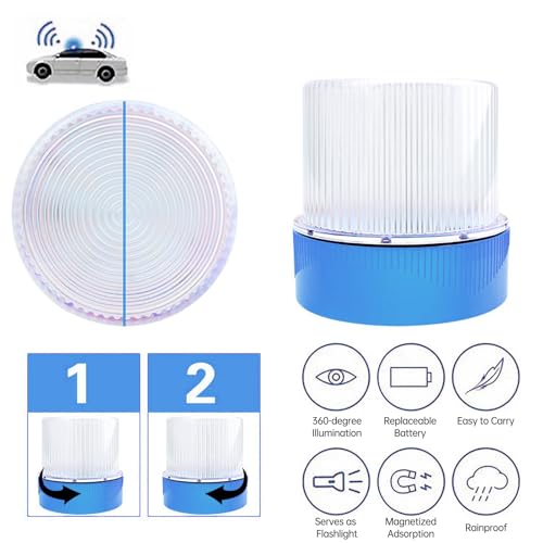 Marhynchus Traffic Emergency Light, Portable LED Strobe Beacon with Magnetized Roof Mount and Hook IP67 Water Proof for Car Motorcycle Truck Roadside Emergencies (Blue White) - color: Blue White