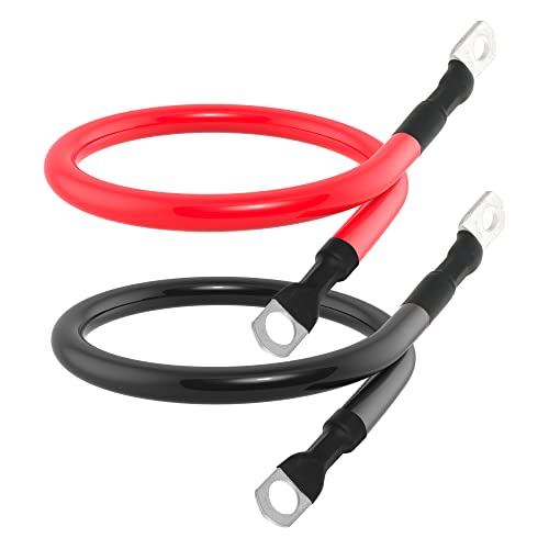 4 AWG Battery Cable 4AWG Gauge Pure Copper Battery Inverter Cables with 3/8 in Lugs Both Ends Power Inverter Wire Set for Automotive Solar Marine Boat RV Car Motorcycle Red and Black (2FT) - size: 2ft